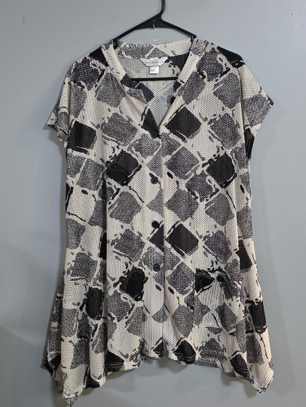 Christopher & Banks Black and White Printed Button-Front Tunic
